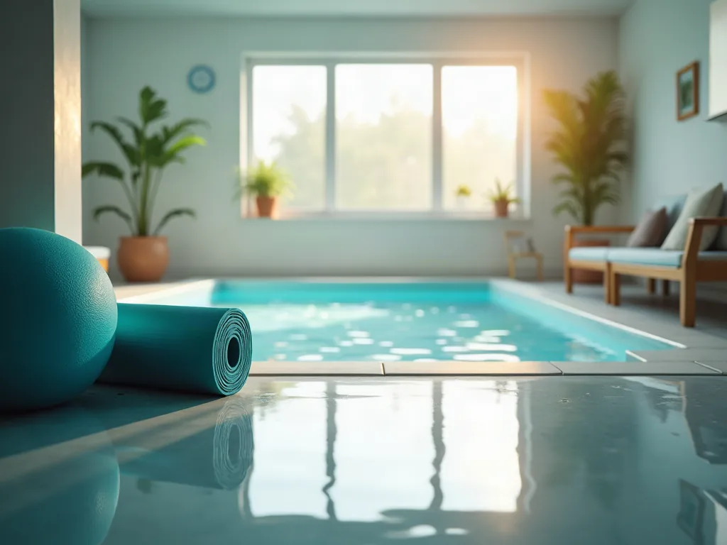 Salle de préparation avec vue sur une piscine, alternative douce au karting pendant la grossesse