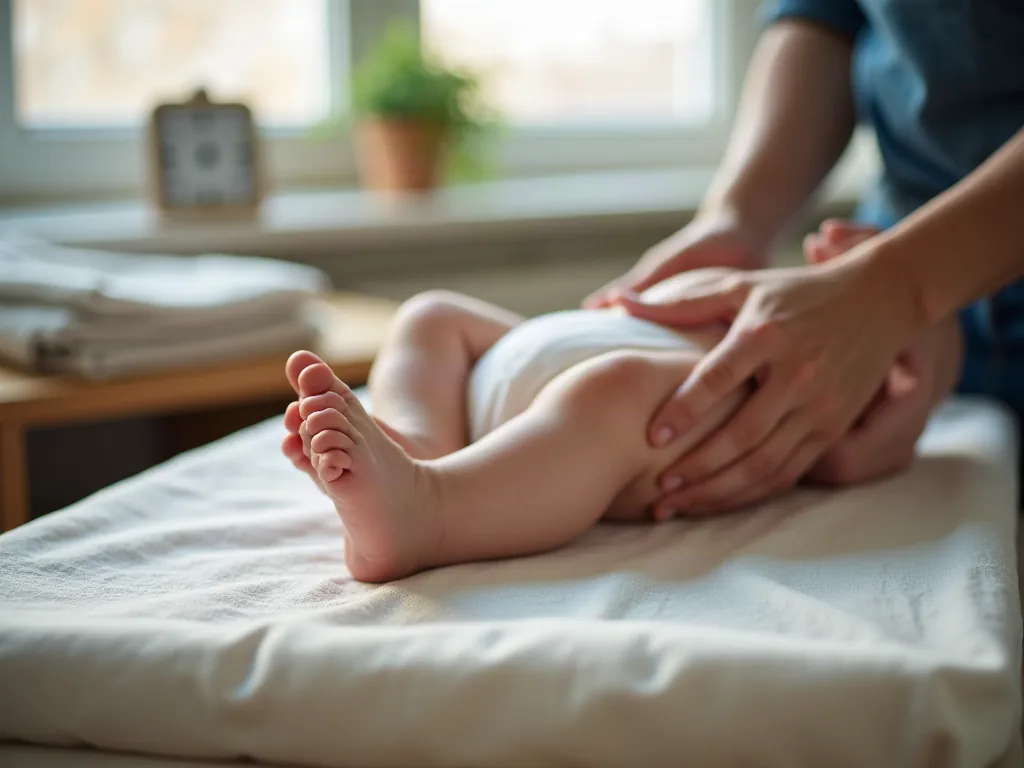 Parent changeant un bébé sur une table à langer en pleine journée