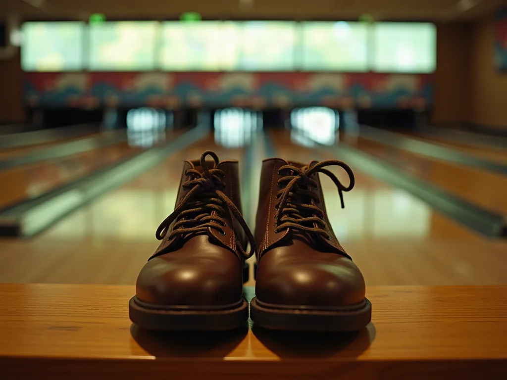 Chaussures de bowling posées sur un banc près de la piste