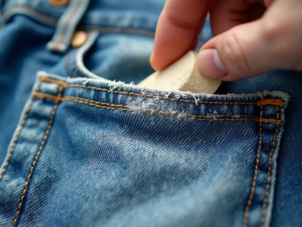 Détail d'une poche de jean poncée à la pierre ponce pour un effet usé