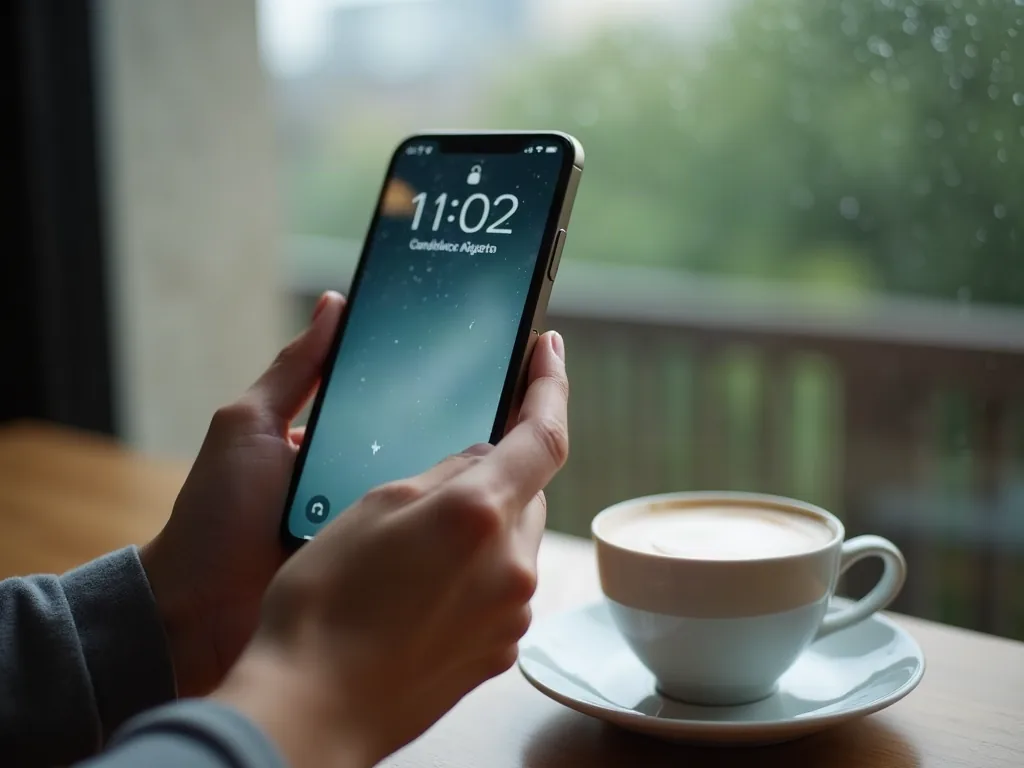 Main tenant un téléphone près d'une fenêtre après la pluie